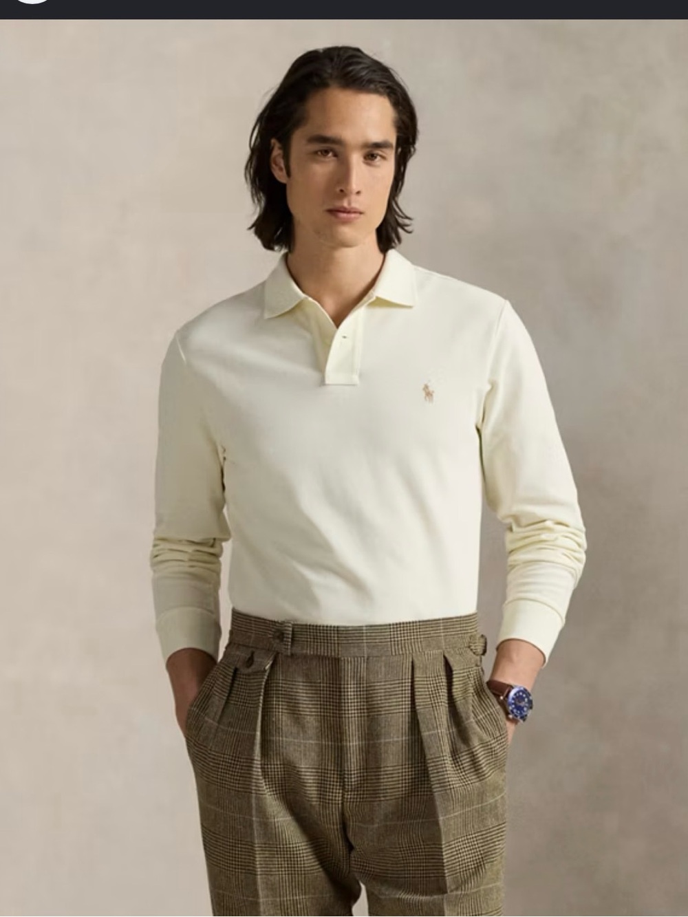 Polo Ralph Lauren Long-Sleeve Cotton Polo Shirt Cream XL